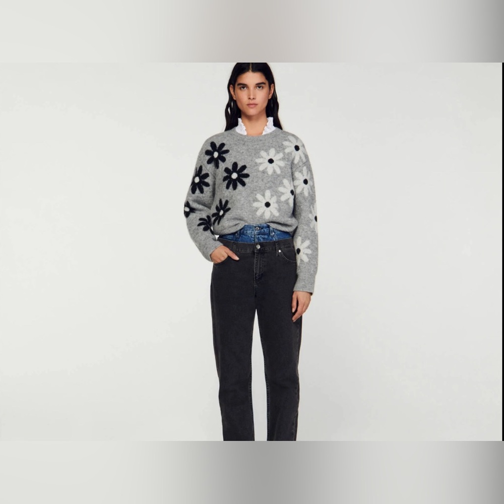 SANDRO Floral Knit Long Sleeve Sweater size small